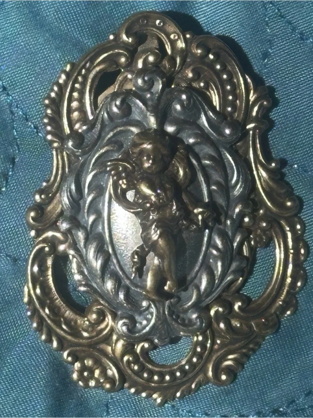 Two-Tone Cherub Statement Brooch in Gold and Dark Silver Victorian Style